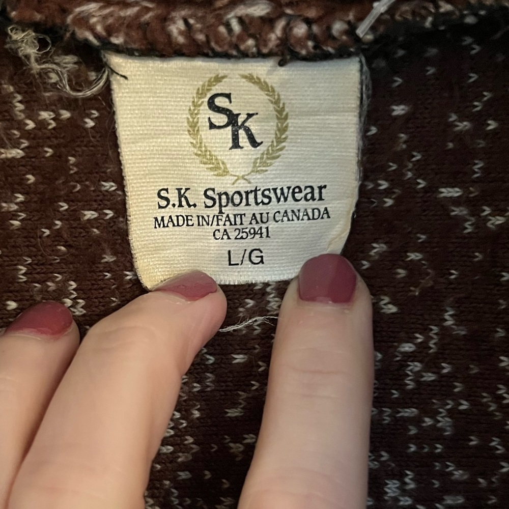 S.K. Sportswear Full Zip Fleece Sweater Mock Neck Brown Horse Themed Large - Picture 6 of 7